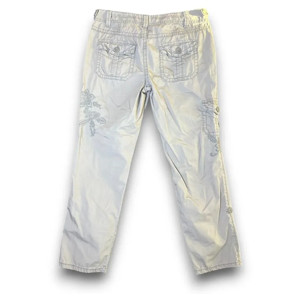 Y2K Aeropostale Embroidered Khaki Cargo Pants Jrs Size 7/8‎ 90s Retro Gorpcore
